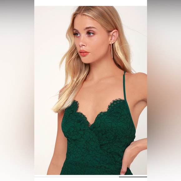 🌲✨🍸Lulu’s Flirting with Desire Forest Green Lace Bodycon Dress - S 🍸✨🌲 - Picture 4 of 8